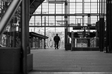 the lonely man on train station in Prague