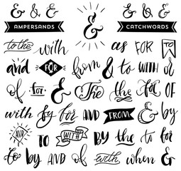 Ampersands and catchwords. Handwritten calligraphy and lettering collection. Hand drawn design elements.