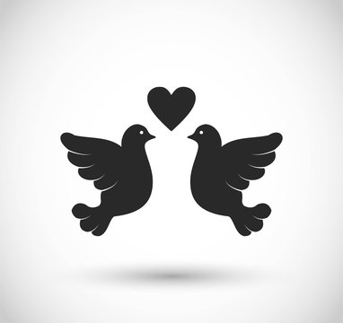 Two doves with a heart icon vector - love symbol
