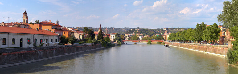 Fototapeta premium Verona, Italy - August 17, 2017: Beautiful panoramic view of the bridges of Verona.