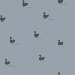 Seamless pattern with birds and footprints on blue background. Vector.