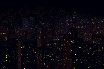 night landscape of a city with tall houses
