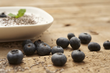 close up of blueberries and chia seeds