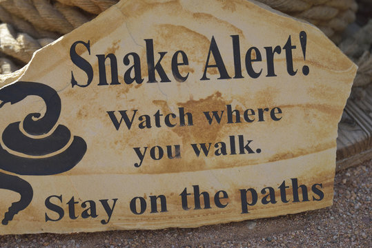 USA, Arizona, Apache Junction, Sandstone Snake Alert sign, Apacheland Movie Ranch