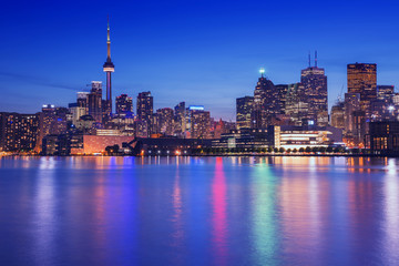 Fototapeta na wymiar Toronto's night skyline, one of the best views from Cherry Street, Toronto, Ontario, Canada. 