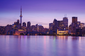 Fototapeta na wymiar Toronto's night skyline, one of the best views from Cherry Street, Toronto, Ontario, Canada. 