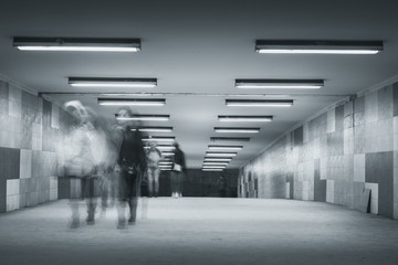 Central marketplace at night time. Isolated territory filled with trading stands and lighten by city lights. Spooky and abandoned atmosphere in urban market territory. 