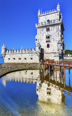 Fototapeta premium Belem Tower Torre Portuguese Symbol Reflection Lisbon Portugal