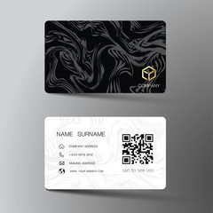 Realistic detailed business card design. With inspiration from the abstract. Contact card for company. Two sided black and white on the gray background. Vector illustration. 