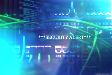 Obraz premium Security alert on a computer system and server