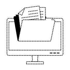 monitor computer with file folder vector illustration design