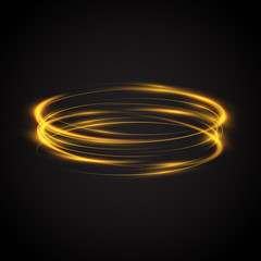 Abstract glowing rings. Colored neon circles. A bright trace from the blazing rays of swirling in a fast motion in a spiral. Slow shutter speed effect. Transparent light vector illustration