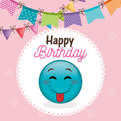 happy birthday card with emoticon vector illustration design