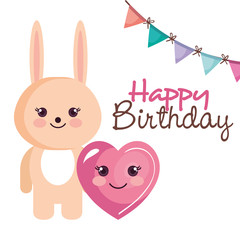 happy birthday card with bunny character vector illustration design