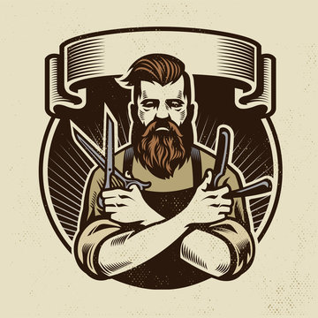 retro design barberman with scissors