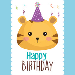 happy birthday card with cute cat character vector illustration design
