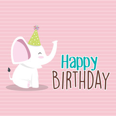 happy birthday card with cute elephant character vector illustration design