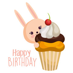 happy birthday card with bunny character vector illustration design