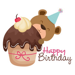 happy birthday card with bear vector illustration design