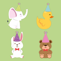 happy birthday card with set cute animals vector illustration design