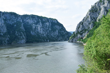 Iron Gates on Dunabe river. Djerdap national park. Serbia - Romania border.
