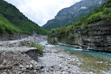 Cem river in north Albanian mountains. View from SH20 road. Albania.