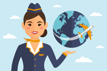 Stewardess woman in uniform