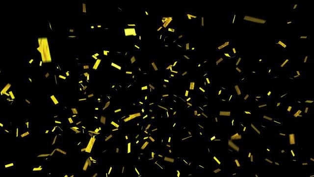 Confetti with alpha channel. Transparency included so can be put over the top of backgrounds. Shiny gold confetti falls and clears frame. See portfolio for more!
