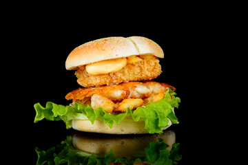 cheese burger on black background