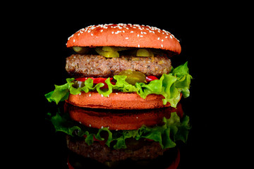 Spicy Burger on a black background