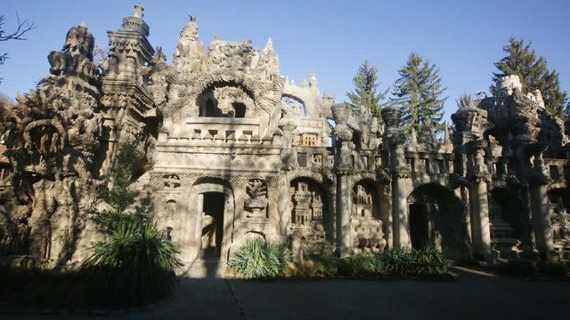 HAUTERIVES, FRANCE - DECEMBER 7, 2017:  Bizarre architecture of Palais Ideal du Facteur Cheval, Hauterives, France