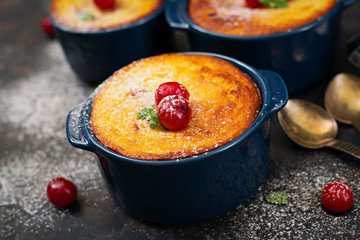 Cottage cheese casserole with cherries