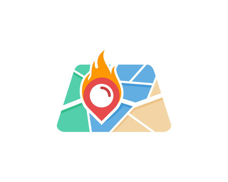 Fire Map Icon Logo Design Element