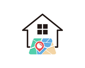 Map House Icon Logo Design Element