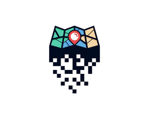 Digital Pixel Map Icon Logo Design Element