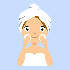 Pretty girl with towel on her head wash off makeup,