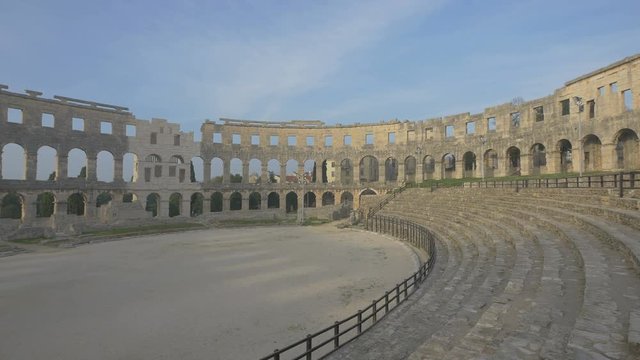 Ancient walls and tribune inside Pula Arena