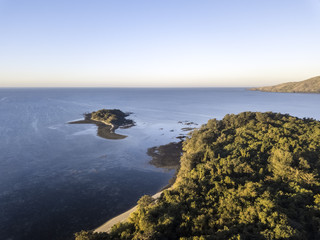 drone view of Island cover with trees