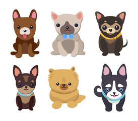 Dogs and Puppies Set Poster Vector Illustration