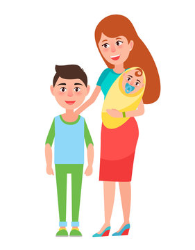 Mother and Children Poster Vector Illustration