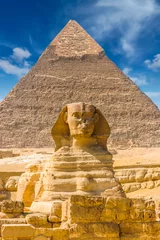 Foto op Canvas Egyptische sfinx. Cairo. Gizeh. Egypte. Reizen achtergrond. Architectonisch monument. De graven van de farao& 39 s. Vakantie vakantie achtergrond wallpaper © antonbelo