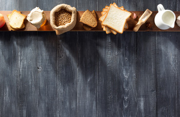 bread and bakery products on wood