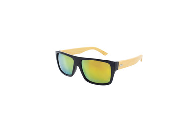 Wooden mirrored sunglasses isolated over the white background