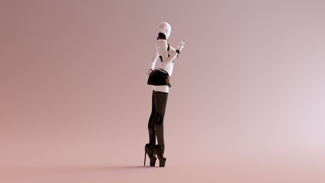 Sexy White Abstract Woman in Thigh High Boots Short Skirt and BDSM Gear 3d illustration
