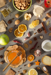 healthy food on stone table
