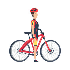 Naklejka premium Male Stand Near Bike Vector Illustration Isolated