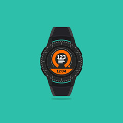 Vector illustration of a smart clock with fitness supplement isolated on a light background.