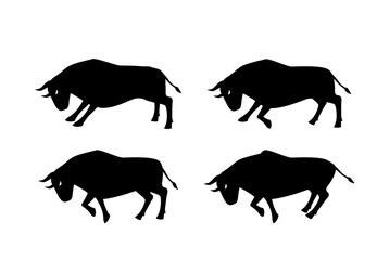 Cow, ox and bull in silhouette design, side view