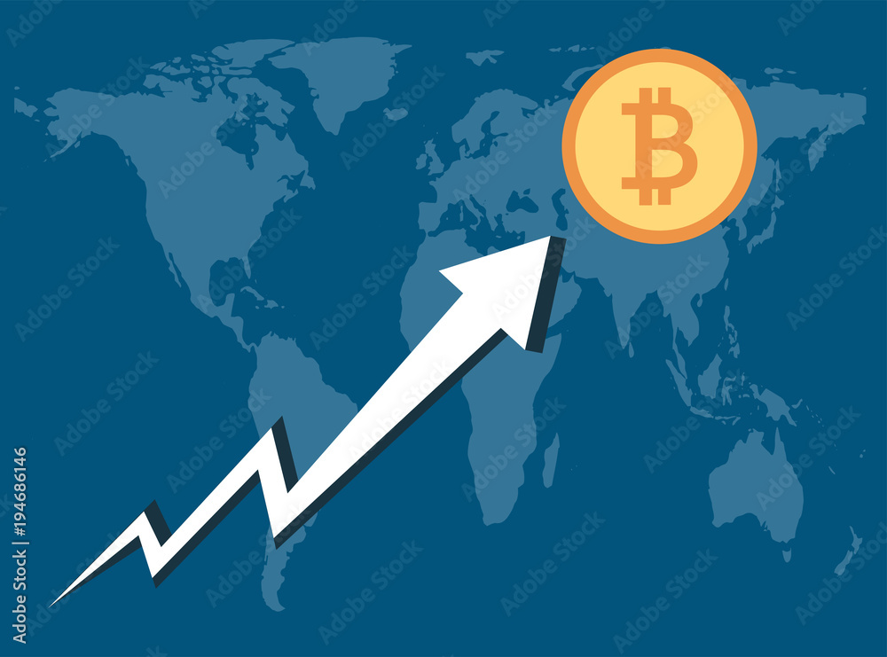 Wall mural Bitcoin Business,Arrows soar on background map world.vector Illustrator