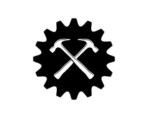 Various Hammer Mallet Construction Tool with Gear Factory Silhouette Logo Symbol Vector